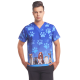 Men's printed scrub top blue paws puppy dogs
